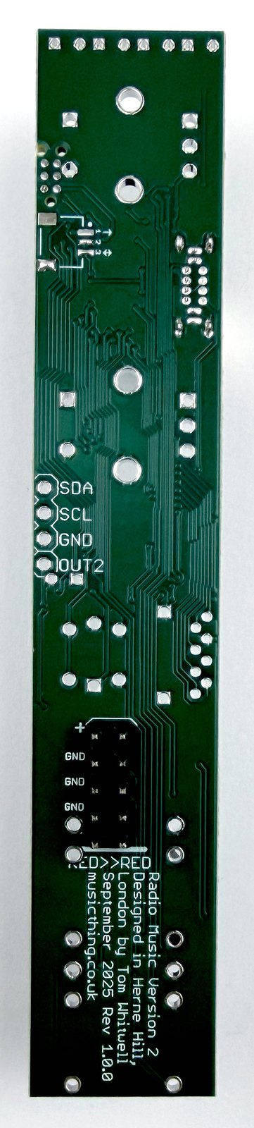 Back of the programmed Radio Music PCB before build