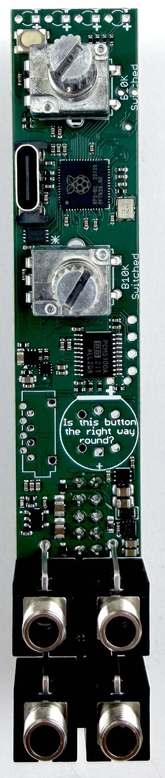 Radio Music PCB with jacks and pots placed before soldering
