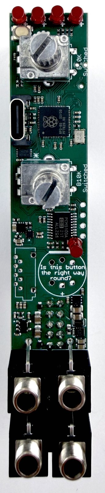 Radio Music PCB with pots, jacks and LEDs placed before soldering