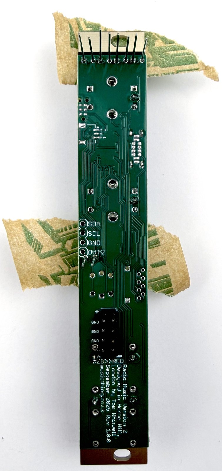 Back of Radio Music PCB while LEDs are taped in place