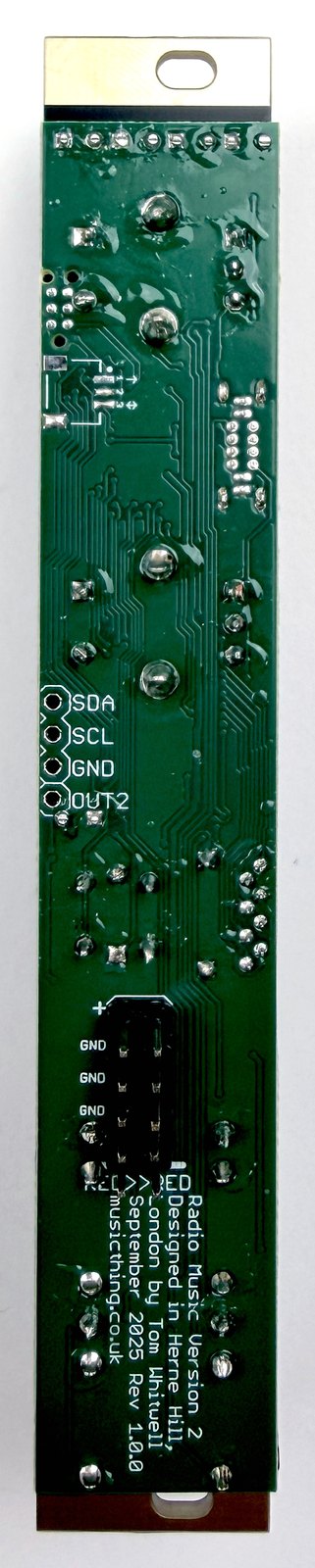 Back of Radio Music PCB after trimming component legs